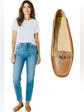 Michael Kors May Tan Leather Gold Logo Moccasins